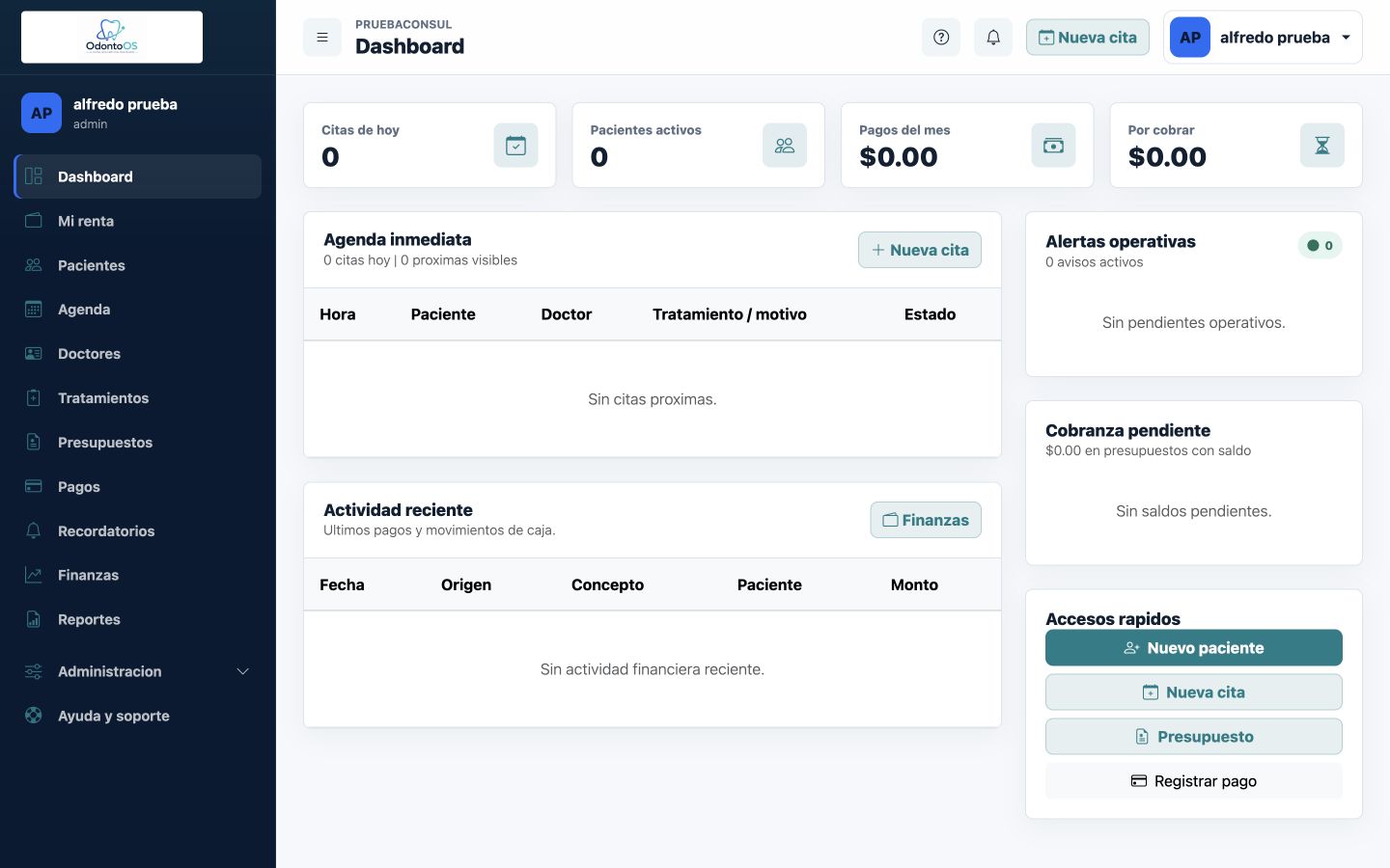 Dashboard de OdontoOS en computadora