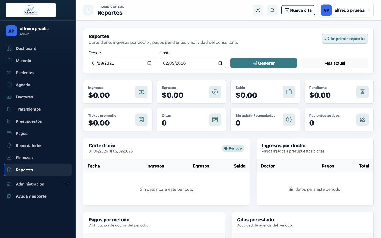 Reportes de OdontoOS en computadora